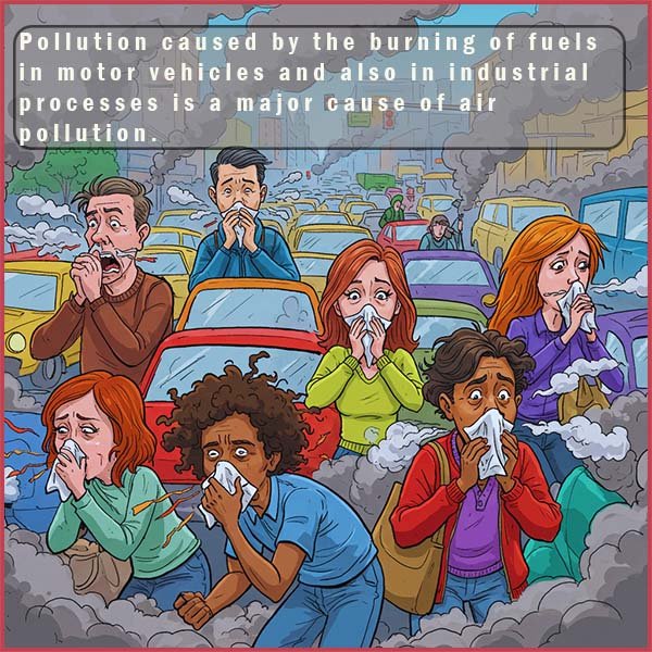 Image shows air pollution caused by cars burning fuels.